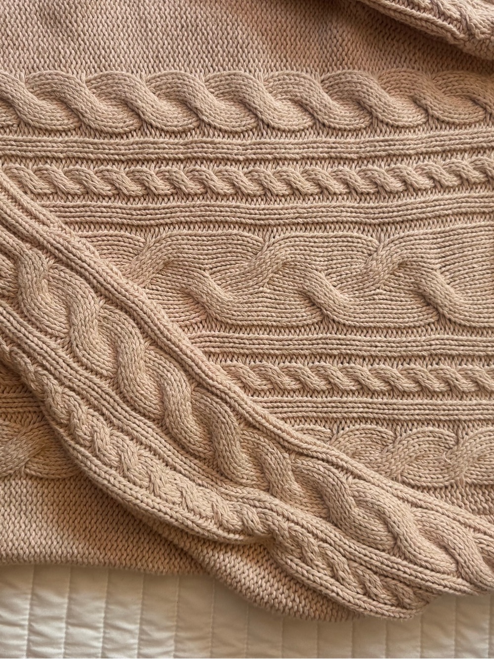 L.L. Bean Classic Double L Cable-Knit Crewneck Sweater in Beige - Picture 3 of 7